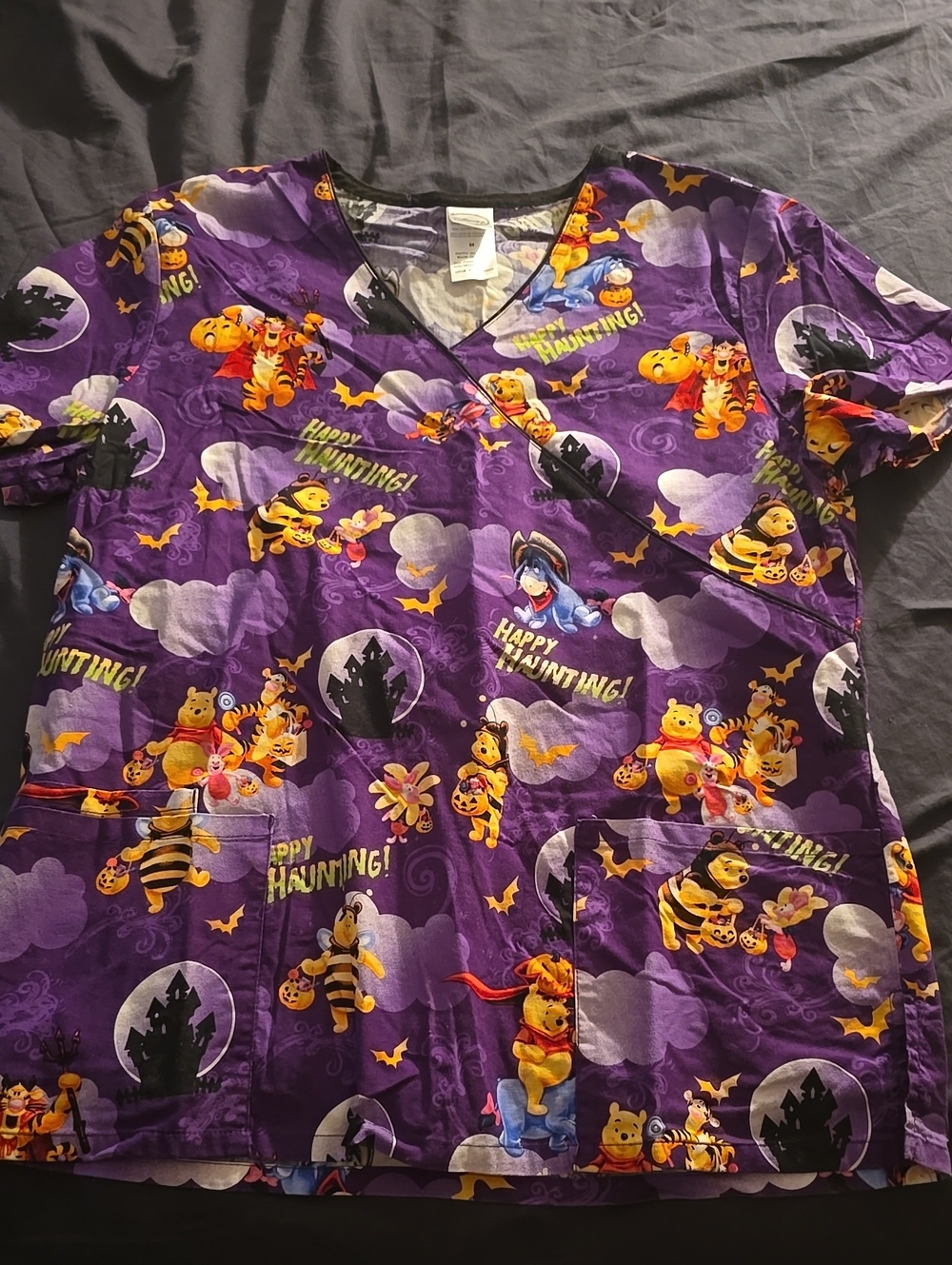 Disney Purple Winnie the Pooh Halloween Scrub Top